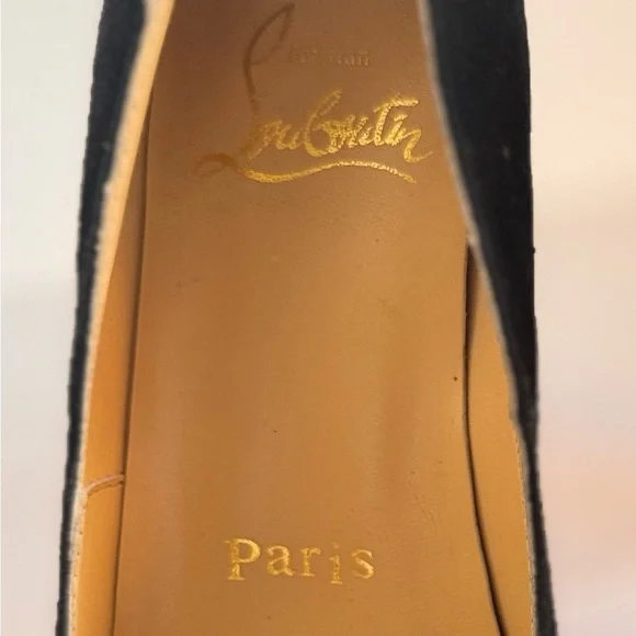 Christian Louboutin EU 36 Black Suede Peep-Toe Heels Like New with5” heel